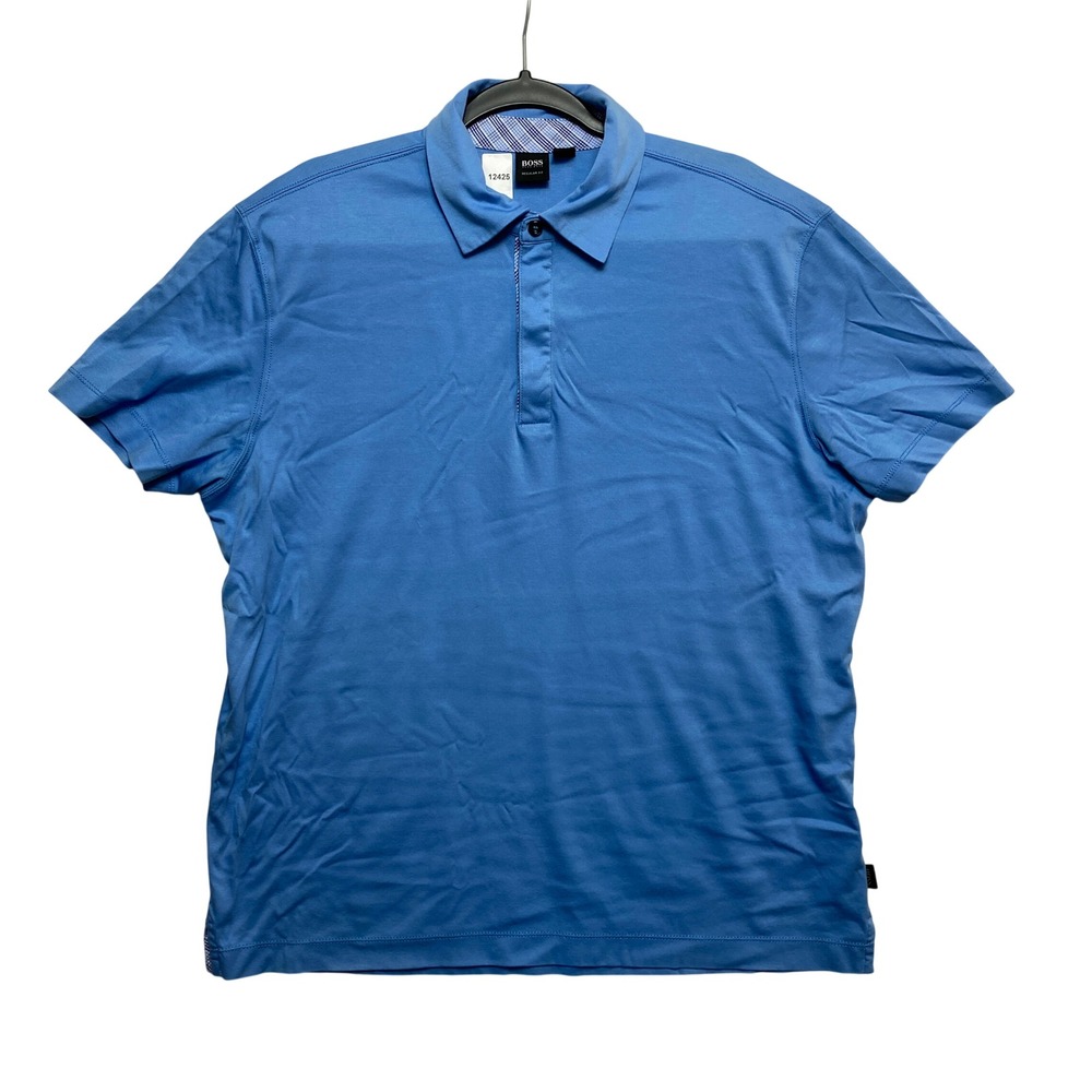BOSS Polo Shirt Mens XL Blue Short Sleeve Regular Fit Campli 02 Hidden Placket